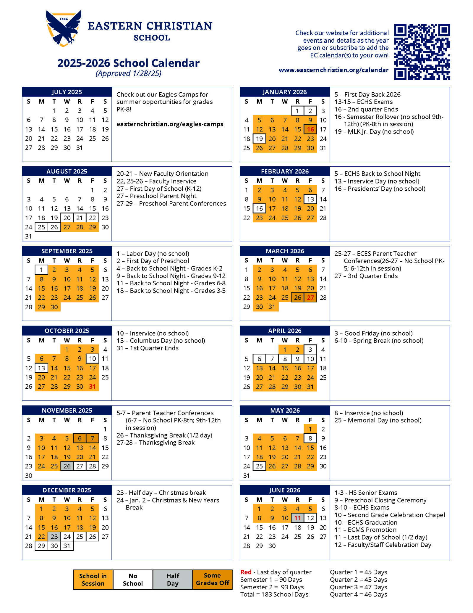 The 20252026 school calendar is here! Eastern Christian School